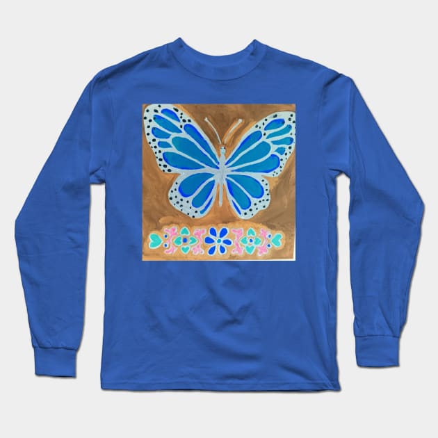 Blue Butterfly Long Sleeve T-Shirt by Oregon333